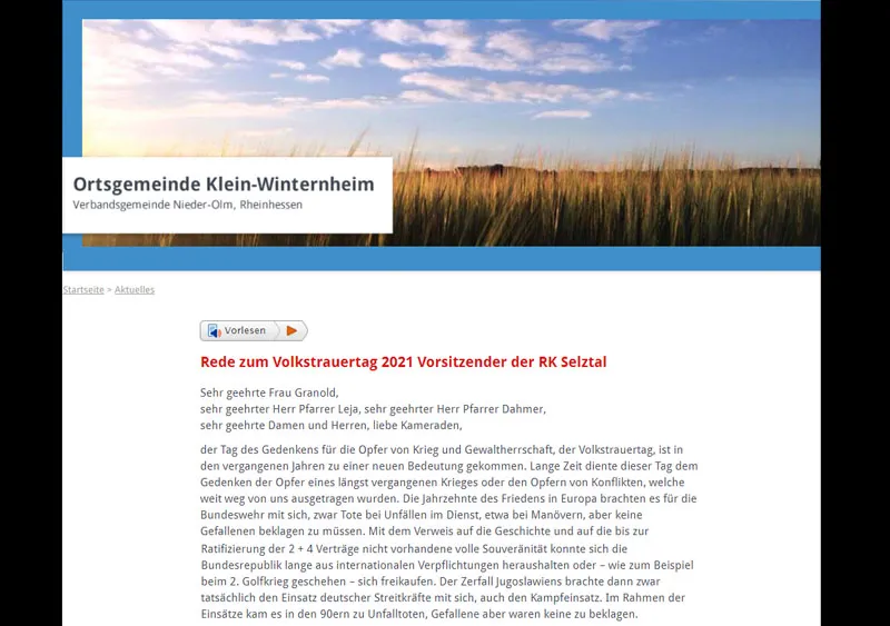 RK Selztal – Rede von Fabian Hofius zum Volkstrauertag 2021 bei der Gemeinde Klein-Winternheim Artikel-1