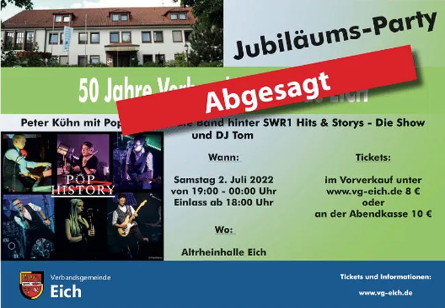 50 Jahre Jubiläumsparty Verbandsgemeinde Eich abgesagt